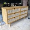 Buffet Minimalis 6 Laci Variasi Rotan Rangka Kayu Jati