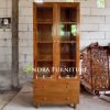 Almari buku kaca 2 pintu minimalis 2 laci bahan kayu jati, rak buku