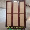 almari pakaian 3 pintu kayu jati kombinasi pintu rotan minimalis