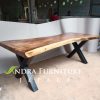 meja makan trembesi tebal daun 8cm pajang 2 meteran kaki besi modern