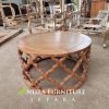 meja tamu bulat mahogany wood, meja ruang tamu kayu bulat provil unik