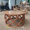 meja tamu bulat mahogany wood, meja ruang tamu kayu bulat provil unik