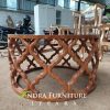 meja tamu bulat mahogany wood, meja ruang tamu kayu bulat provil unik