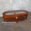 meja tamu kaca kayu jati jepara oval lonjong minimalis