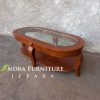 meja tamu kaca kayu jati jepara oval lonjong minimalis