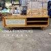 buffet tv minimalis kaki model retro pintu geser kombinasi rotan