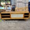 buffet tv minimalis kaki model retro pintu geser kombinasi rotan