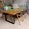 meja makan cafe minimalis 6 kursi teak wood, meja kaki besi