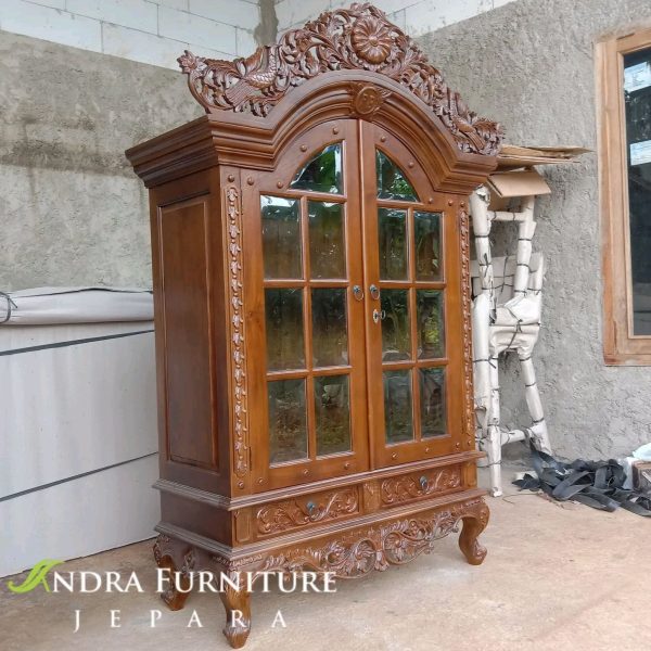 Almari Model Classic Ukir, Almari Classic Antik 2 Pintu 2 Laci Jati