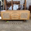 Buffet Minimalis 2 Pintu 3 Laci New Variasi Rotan Rangka Kayu Jati