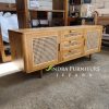 Buffet Minimalis 2 Pintu 3 Laci New Variasi Rotan Rangka Kayu Jati