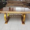 meja makan trembesi tebal daun 8cm kaki trembesi warna gold