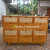 buffet modern minimalis 12 laci variasi rotan rangka kayu jati