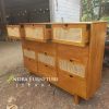 buffet modern minimalis 12 laci variasi rotan rangka kayu jati