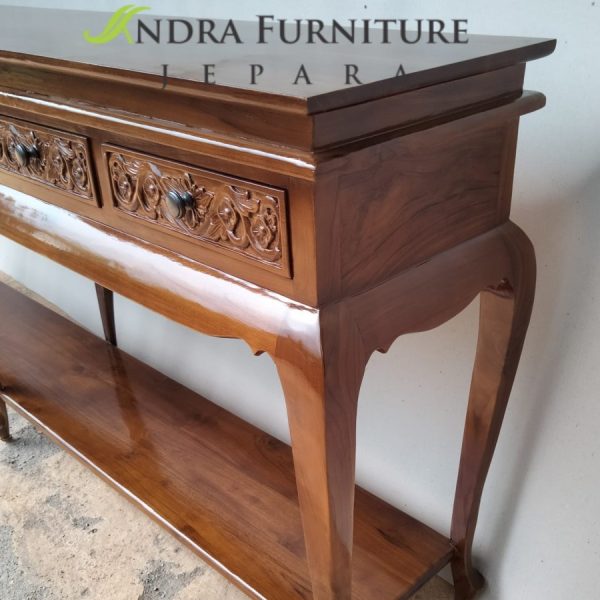meja Konsul kaki gareng lengkung unik jati 2 meteran 6 laci kayu jati