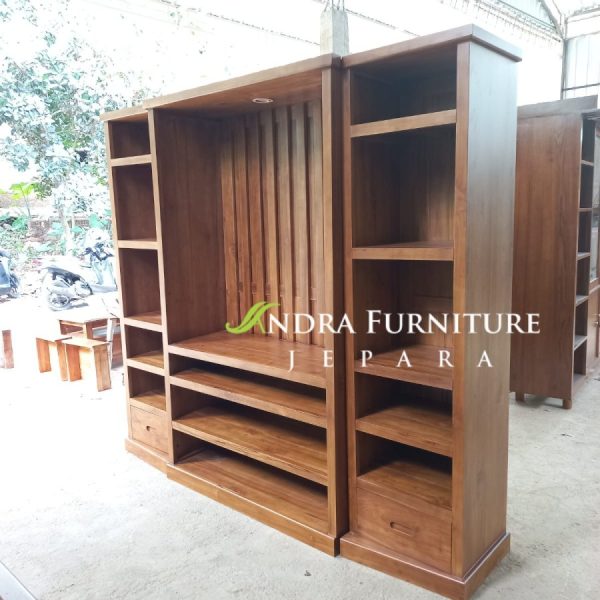 Almari Tv Penyekat Ada Lampu, Buffet Partisi Kayu Jati Minimalis