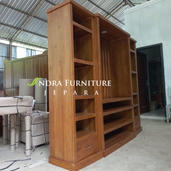 Almari Tv Penyekat Ada Lampu, Buffet Partisi Kayu Jati Minimalis