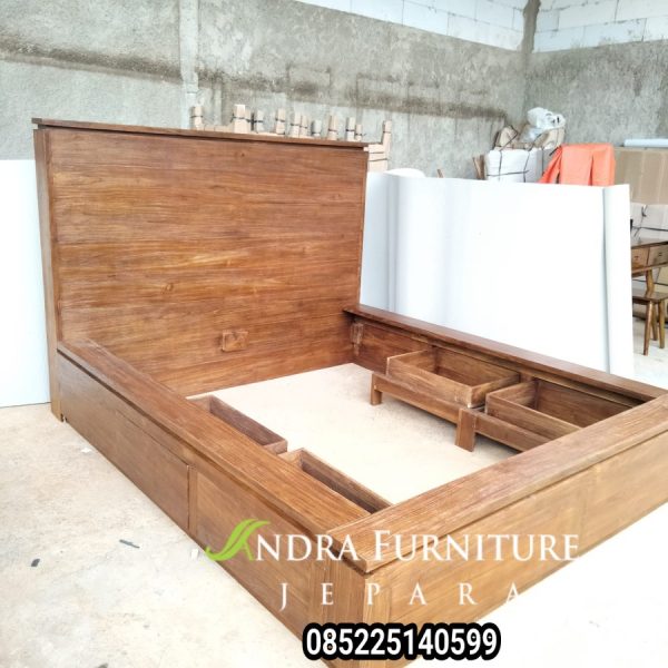 Divan minimalis kayu jati, tempat tidur jati minimalis 4 laci rustic