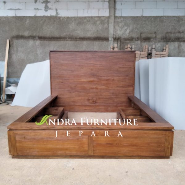 Divan minimalis kayu jati, tempat tidur jati minimalis 4 laci rustic