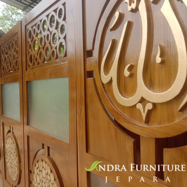 Sketsel Ukir Kaligrafi Allah Muhammad Kayu Jati 8 pintu Satroh Masjid