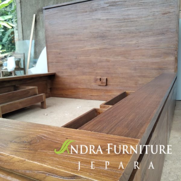 Divan minimalis kayu jati, tempat tidur jati minimalis 4 laci rustic