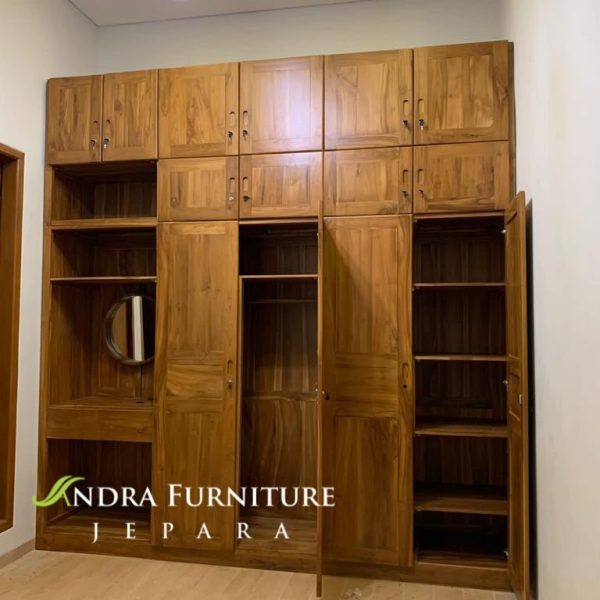 almari pakaian tinggi maksimal minimalis jati 6 pintu bahan kayu jati
