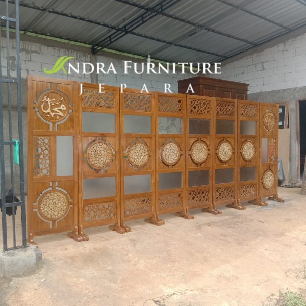 Sketsel Ukir Kaligrafi Allah Muhammad Kayu Jati 8 pintu Satroh Masjid