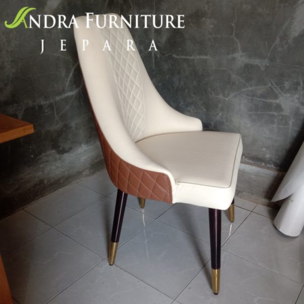 kursi makan modern 2 warna jahitan motif, kursi makan kaki stainless