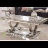 meja tamu kaki full stainless lengkap marmer carara, stainless cincin