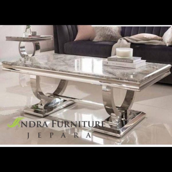meja tamu kaki full stainless lengkap marmer carara, stainless cincin