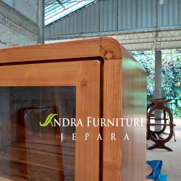 e4ef93a2-a488-4532-924a-0fde93b0cb9a Almari kaca 2 laci minimalis,rak buku minimalis kayu jati 1 pintu