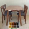set meja makan 4 kursi meja minimalis kayu jati sandaran lengkung