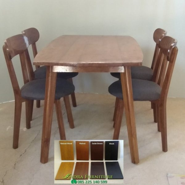 set meja makan 4 kursi meja minimalis kayu jati sandaran lengkung