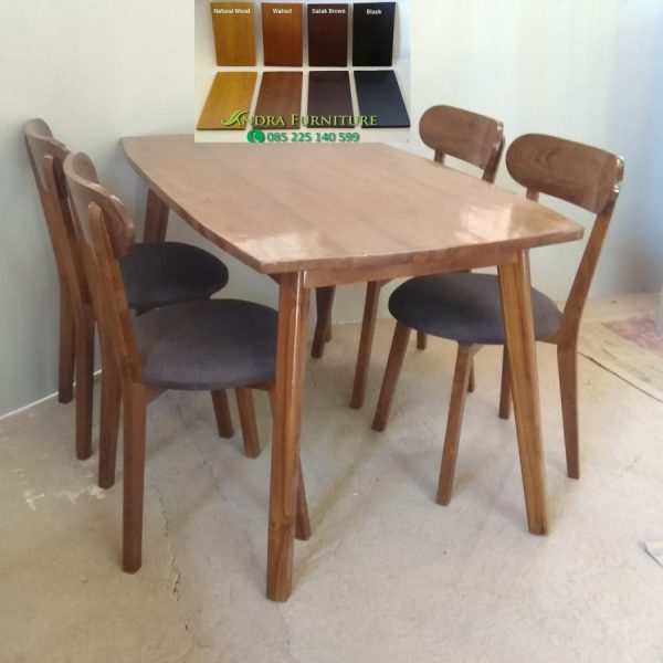 set meja makan 4 kursi meja minimalis kayu jati sandaran lengkung