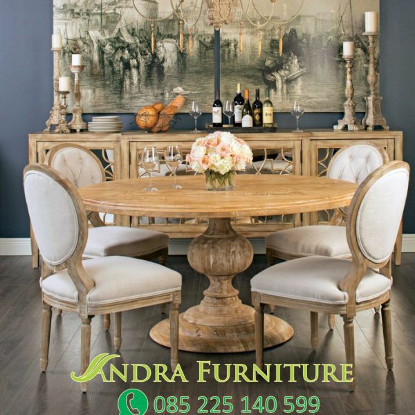 set meja makan 4 kursi luxury bulat kayu jati diameter meja 120cm