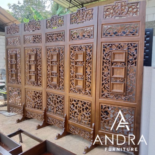 sketsel full ukir kombinasi 5 pintu full kayu jati panjang 3 meter
