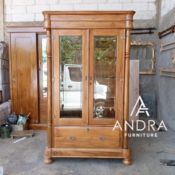 Almari Pajangan Kain Batik, Lemari Kain Bahan Jati Tarikan Kunci Antik