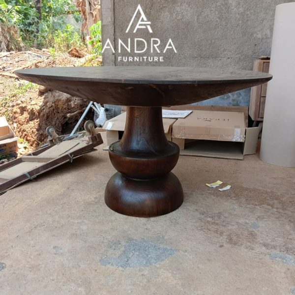 7ebdc45d-f654-4fc8-9340-71f168a98222 (1) Meja Makan Bulat Luxury Sangat Tebal Full Bukan Partisi Bahan Kayu Jati
