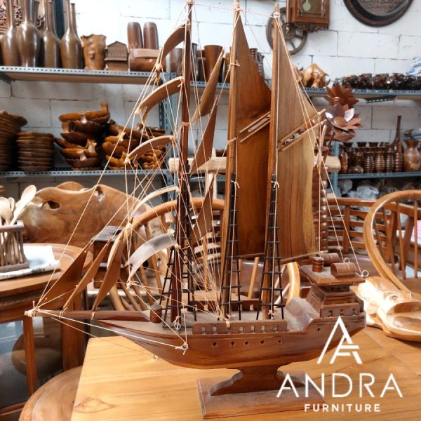 Kapal Layar Pajangan Unik Pinishi kayu Jati Panjang 40 CM