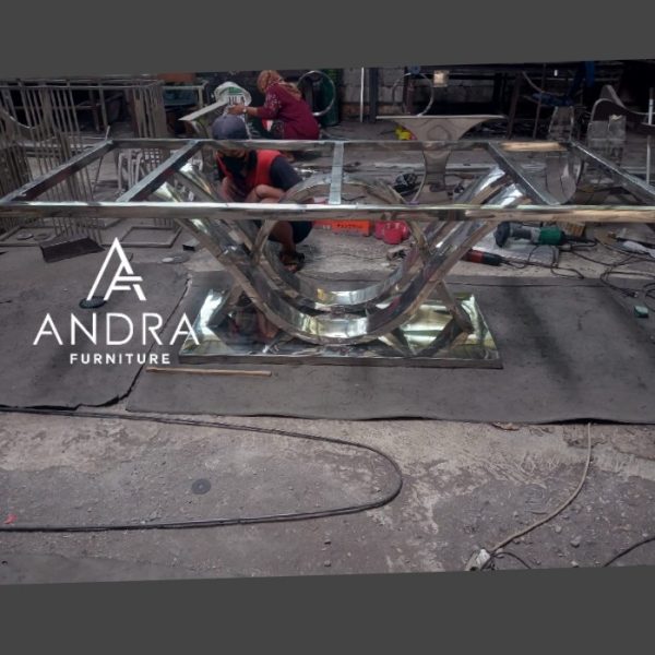 rangka meja makan stainless eksklusive modern minimalis tanpa marmer