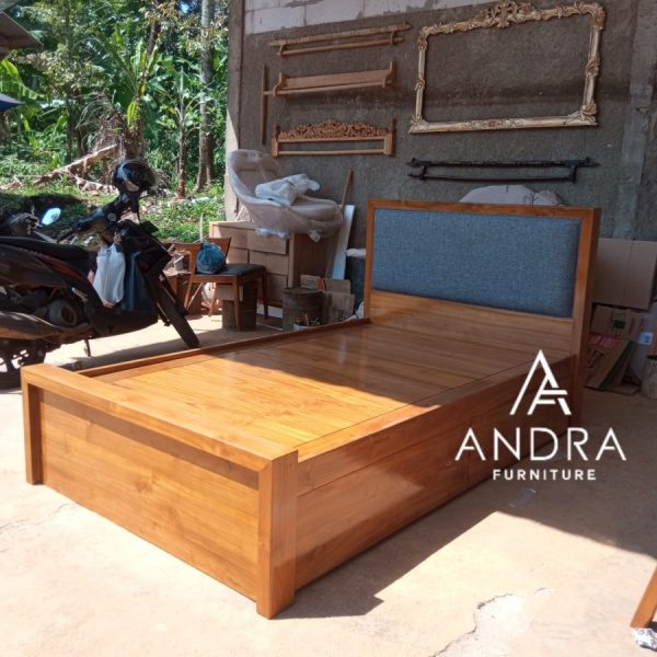 Dipan, Divan Minimalis Jati Headboard Kain, 4 Laci Bawah Blok Papan.2 Dipan, Divan Minimalis Jati Headboard Kain, 4 Laci Bawah Blok Papan