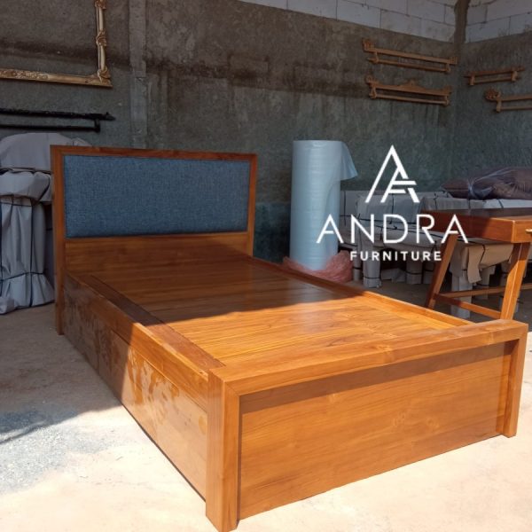 Dipan, Divan Minimalis Jati Headboard Kain, 4 Laci Bawah Blok Papan.3 Dipan, Divan Minimalis Jati Headboard Kain, 4 Laci Bawah Blok Papan