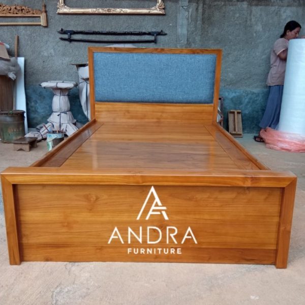 Dipan, Divan Minimalis Jati Headboard Kain, 4 Laci Bawah Blok Papan Dipan, Divan Minimalis Jati Headboard Kain, 4 Laci Bawah Blok Papan