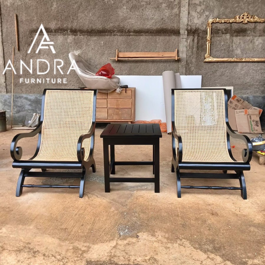 set kursi teras rotan 2 kursi 1 meja rangka jati grade berkualitas