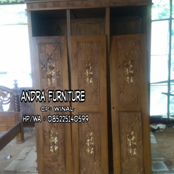 Almari Minimalis Mawar 3 Pintu Kayu Jati