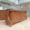 Credenza Ukir, Buffet Jati Tangan Lengkung Full Ukir 4 Pintu 2 Laci