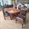 Meja Makan 6 Kursi Kayu Jati Ukiran Mewah Elegant Kain Bisa Request