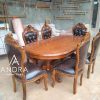 Meja Makan 6 Kursi Kayu Jati Ukiran Mewah Elegant Kain Bisa Request