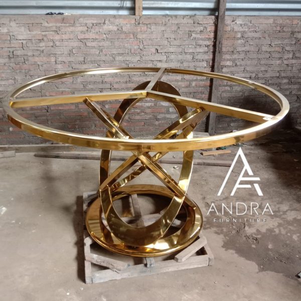 Meja makan rangka stainles, meja makan top meja bundar 130×75 cm