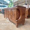 Credenza Ukir, Buffet Jati Tangan Lengkung Full Ukir 4 Pintu 2 Laci